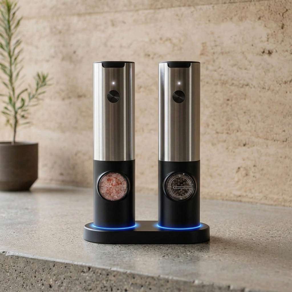 Elara Haus Rechargeable Electric Salt and Pepper Grinder Set with Charging Base