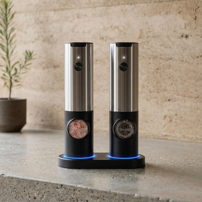 Elara Haus Rechargeable Electric Salt and Pepper Grinder Set with Charging Base