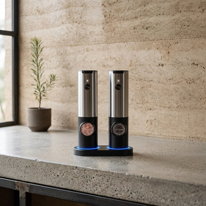 Elara Haus Rechargeable Electric Salt and Pepper Grinder Set with Charging Base