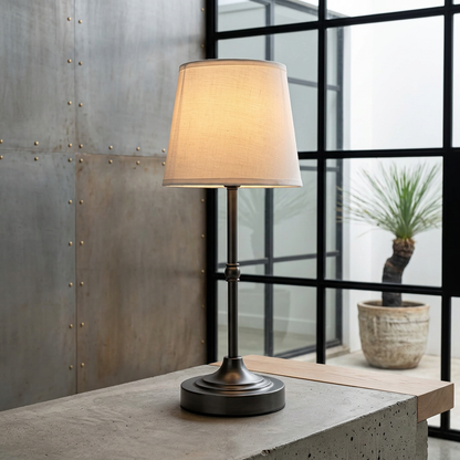 Elara Haus Rechargeable Metal Desk Lamp with Fabric Shade