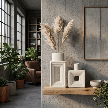 Elara Haus Relief Donut Vase – Square Sculptural Stoneware
