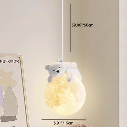 Modern Minimalist Cartoon Kids Moon Cute Animal Bear Rabbit Dog Elephant Sheep Resin Hardware PE 1-Light Pendant Light For Bedroom 7