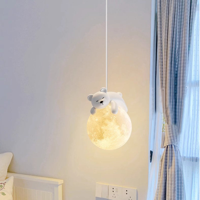 Modern Minimalist Cartoon Kids Moon Cute Animal Bear Rabbit Dog Elephant Sheep Resin Hardware PE 1-Light Pendant Light For Bedroom 0