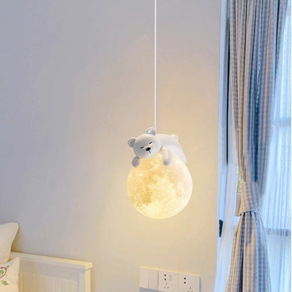 Modern Minimalist Cartoon Kids Moon Cute Animal Bear Rabbit Dog Elephant Sheep Resin Hardware PE 1-Light Pendant Light For Bedroom 0
