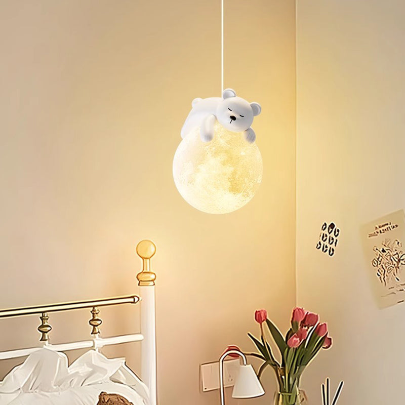 Modern Minimalist Cartoon Kids Moon Cute Animal Bear Rabbit Dog Elephant Sheep Resin Hardware PE 1-Light Pendant Light For Bedroom 1