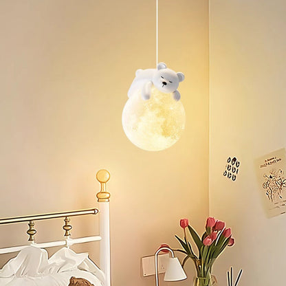 Modern Minimalist Cartoon Kids Moon Cute Animal Bear Rabbit Dog Elephant Sheep Resin Hardware PE 1-Light Pendant Light For Bedroom 1