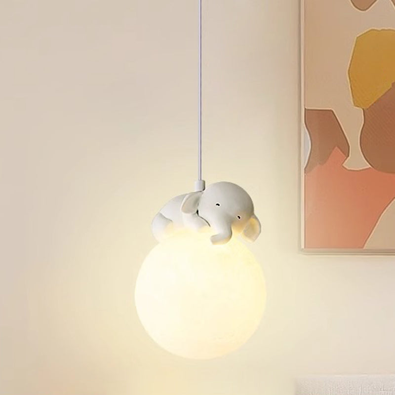 Modern Minimalist Cartoon Kids Moon Cute Animal Bear Rabbit Dog Elephant Sheep Resin Hardware PE 1-Light Pendant Light For Bedroom 3