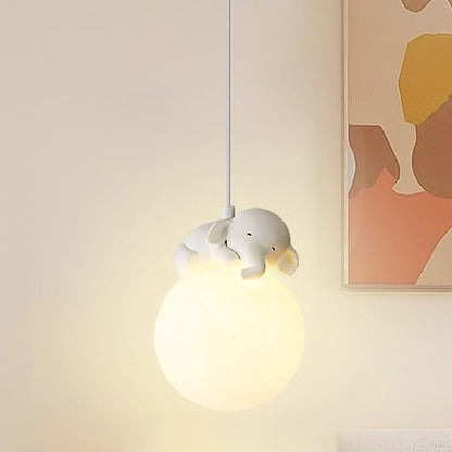 Modern Minimalist Cartoon Kids Moon Cute Animal Bear Rabbit Dog Elephant Sheep Resin Hardware PE 1-Light Pendant Light For Bedroom 3