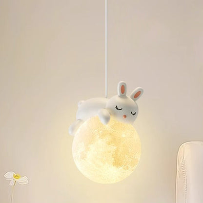 Modern Minimalist Cartoon Kids Moon Cute Animal Bear Rabbit Dog Elephant Sheep Resin Hardware PE 1-Light Pendant Light For Bedroom 4