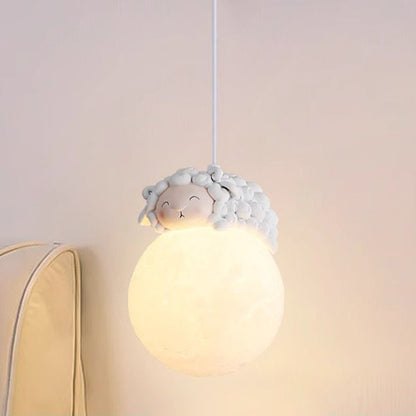 Modern Minimalist Cartoon Kids Moon Cute Animal Bear Rabbit Dog Elephant Sheep Resin Hardware PE 1-Light Pendant Light For Bedroom 5