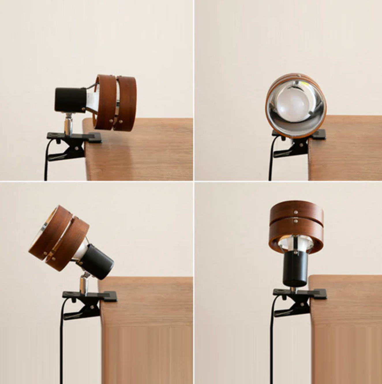 Adjustable retro clip lamp - metal and wood desk spotlight 6