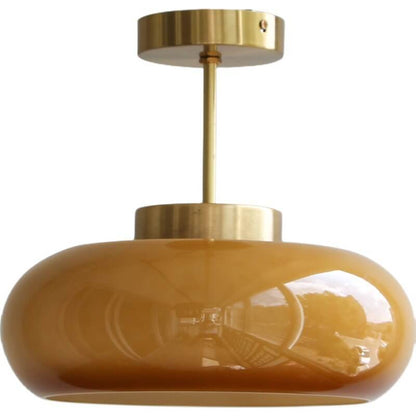 Vintage Brass Yellow Glass 1-Light Semi-Flush Mount Ceiling Light 8