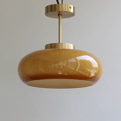 Vintage Brass Yellow Glass 1-Light Semi-Flush Mount Ceiling Light 3