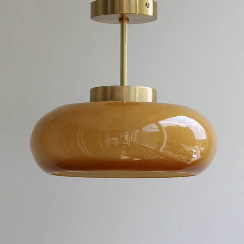 Vintage Brass Yellow Glass 1-Light Semi-Flush Mount Ceiling Light 4