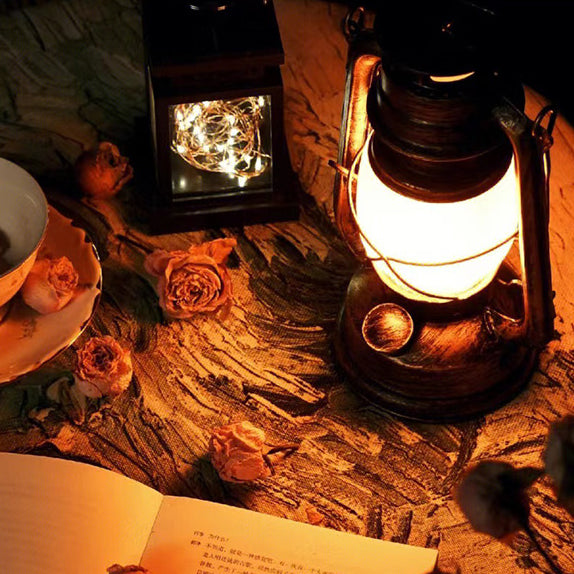 Traditional Vintage Rechargeable Cylinder Bent Tube Disc Base Iron Acrylic LED Table Lamp For Bedroom 1