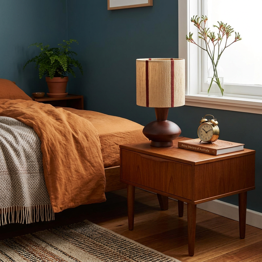 Elara Haus Retro Wood & Textured Stripe Table Lamp