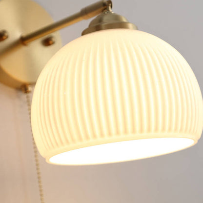 Contemporary Nordic Striped White Glass Brass 1-Light Pull Cord Wall Sconce Lamp For Bedroom 7