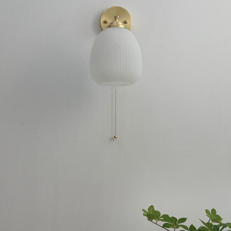 Contemporary Nordic Striped White Glass Brass 1-Light Pull Cord Wall Sconce Lamp For Bedroom 8
