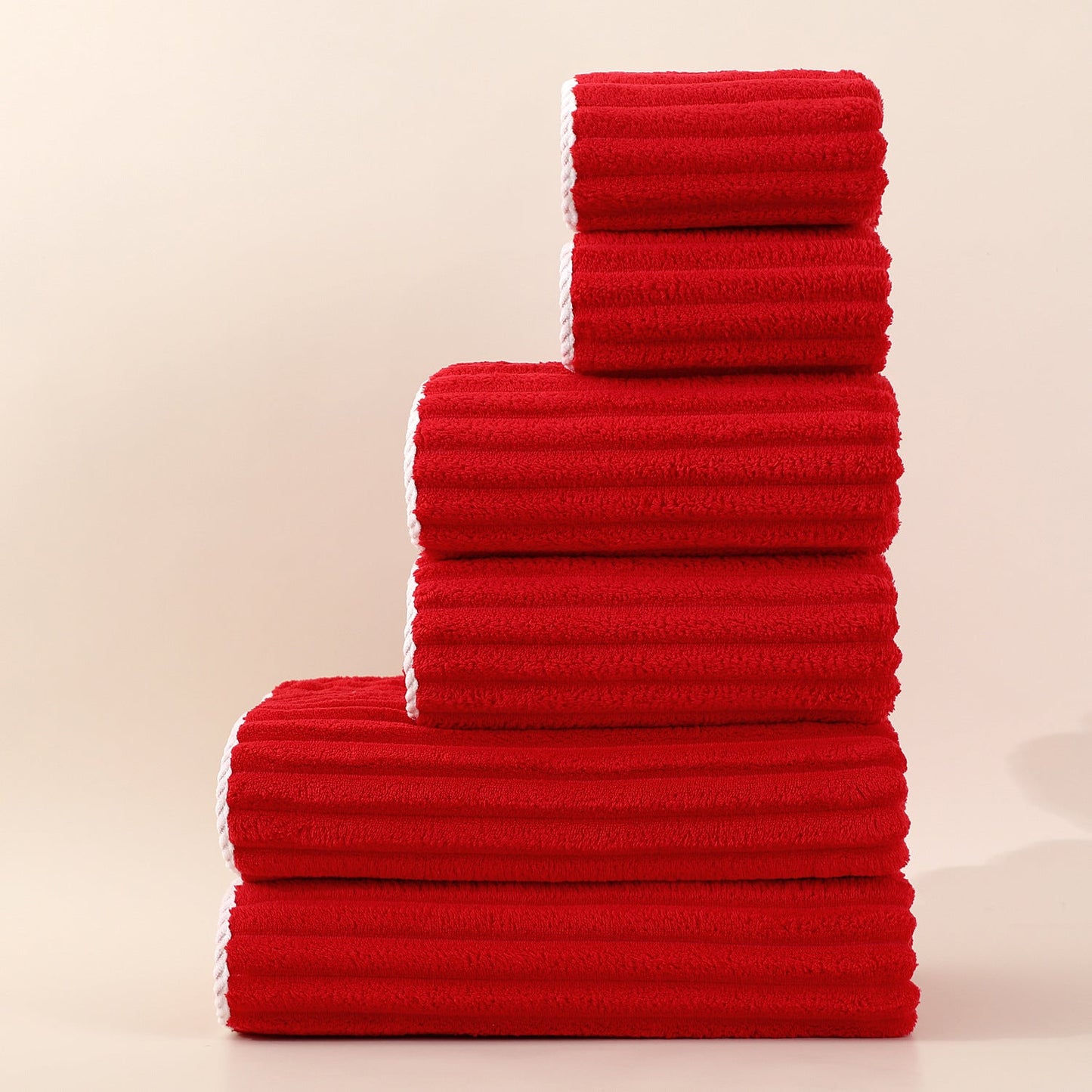 Striped Absorbent Coral Fleece Face Towel Set 6
