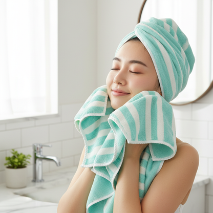 Striped Absorbent Coral Fleece Face Towel Set 2