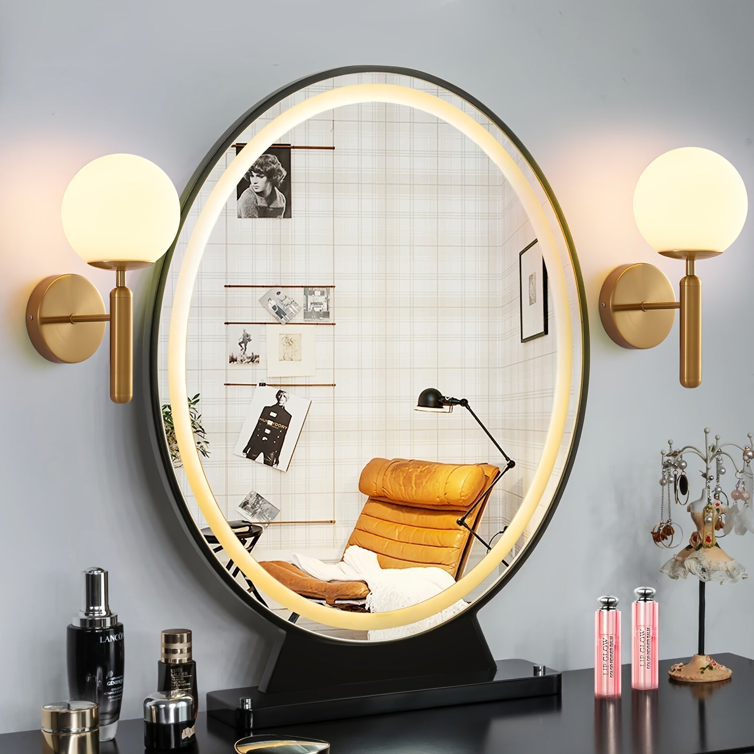 Modern Glass Globe Wall Sconce | Polished Metal Semi-Flush Mount Fixture 2