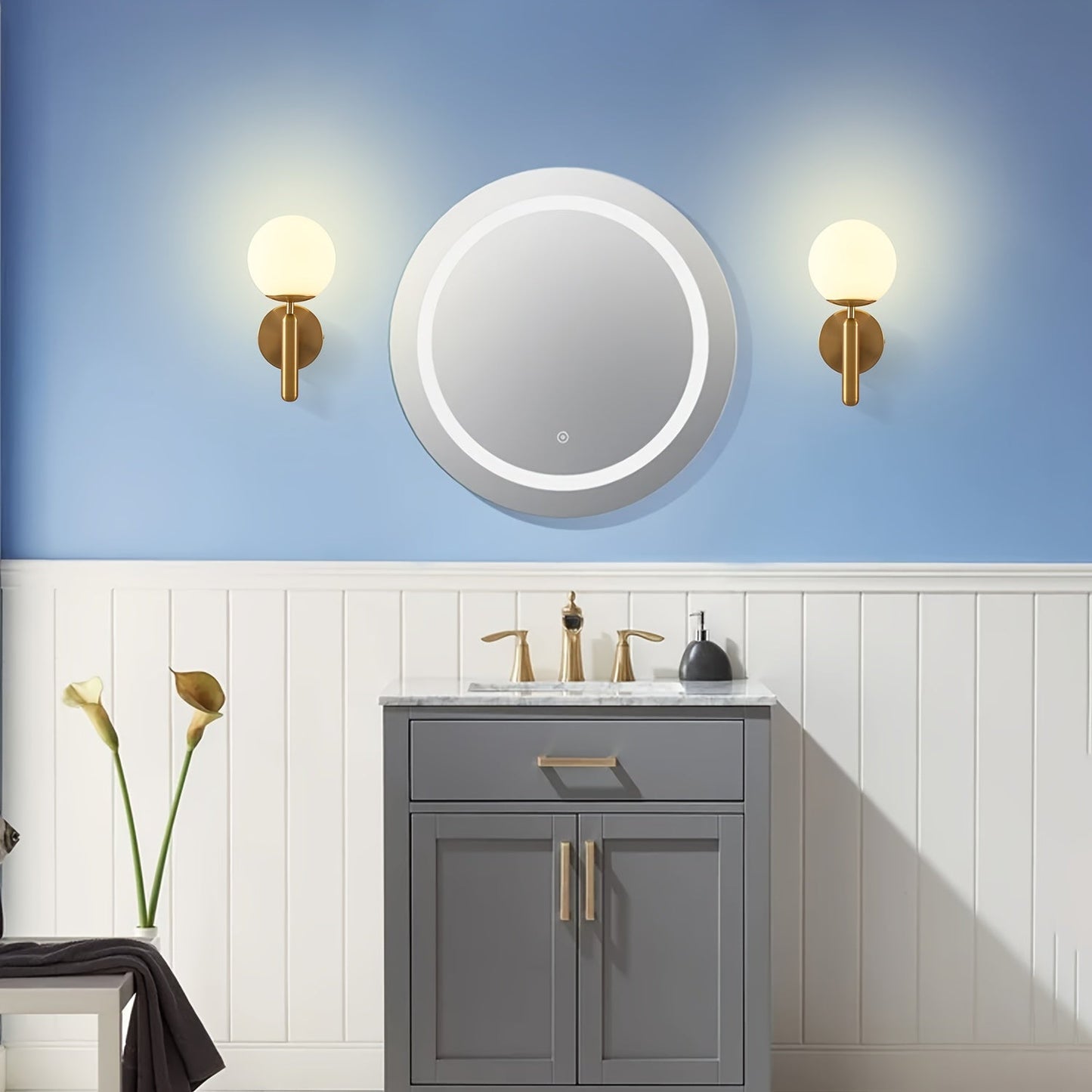 Modern Glass Globe Wall Sconce | Polished Metal Semi-Flush Mount Fixture 3