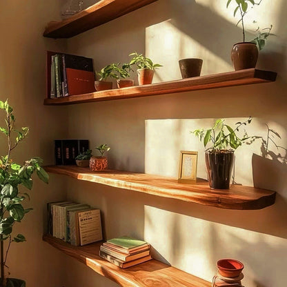 Live Edge Floating Wood Shelf – Rustic Natural Solid Wood Wall Shelf 0