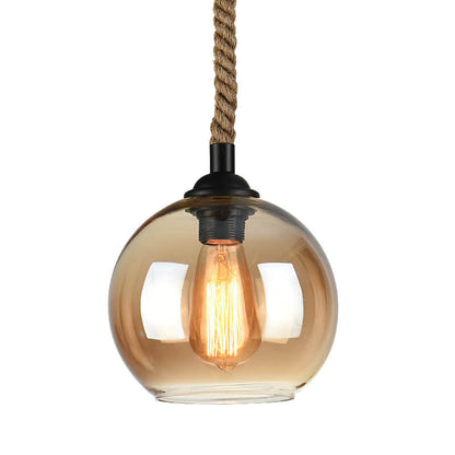 Traditional Vintage Glass Metal Rope Hanging Round 1-Light Pendant Light for Living Room 9