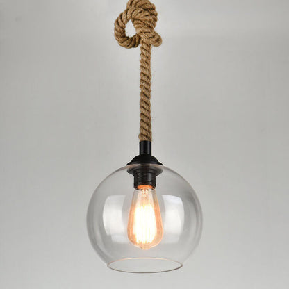 Traditional Vintage Glass Metal Rope Hanging Round 1-Light Pendant Light for Living Room 5