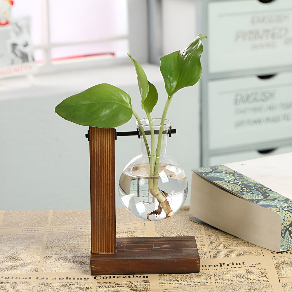 Valethra - Rustic Wooden Hydroponic Plant Holder 0