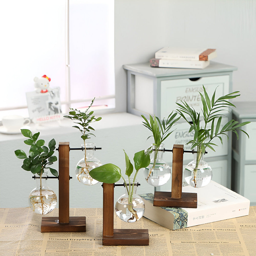 Valethra - Rustic Wooden Hydroponic Plant Holder 1