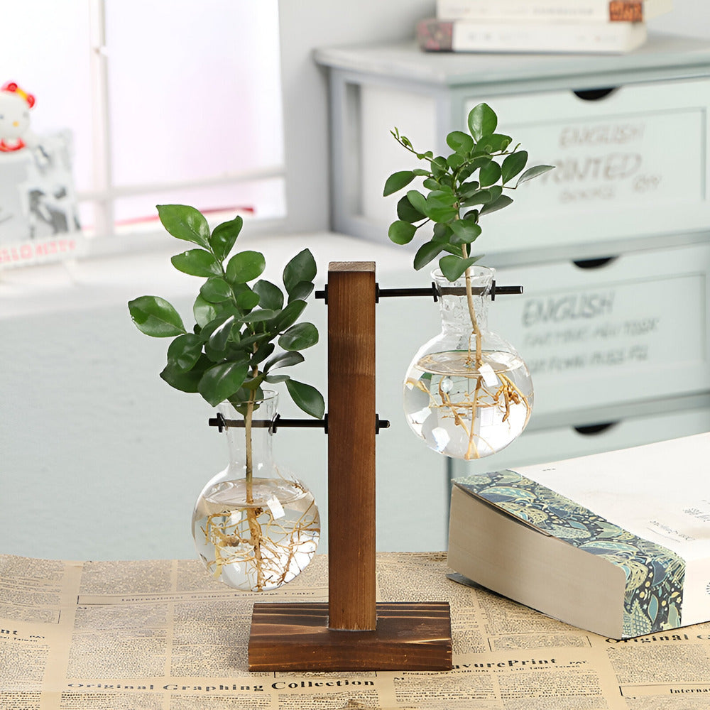 Valethra - Rustic Wooden Hydroponic Plant Holder 2