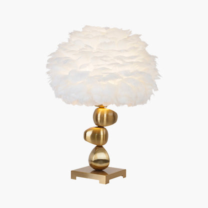 Feather table lamp, unique metal pebble design for bedroom, white 0