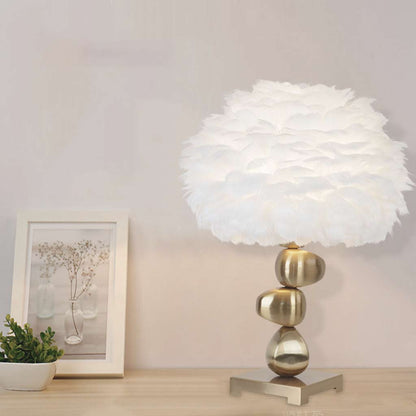 Feather table lamp, unique metal pebble design for bedroom, white 2