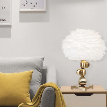 Feather table lamp, unique metal pebble design for bedroom, white 1