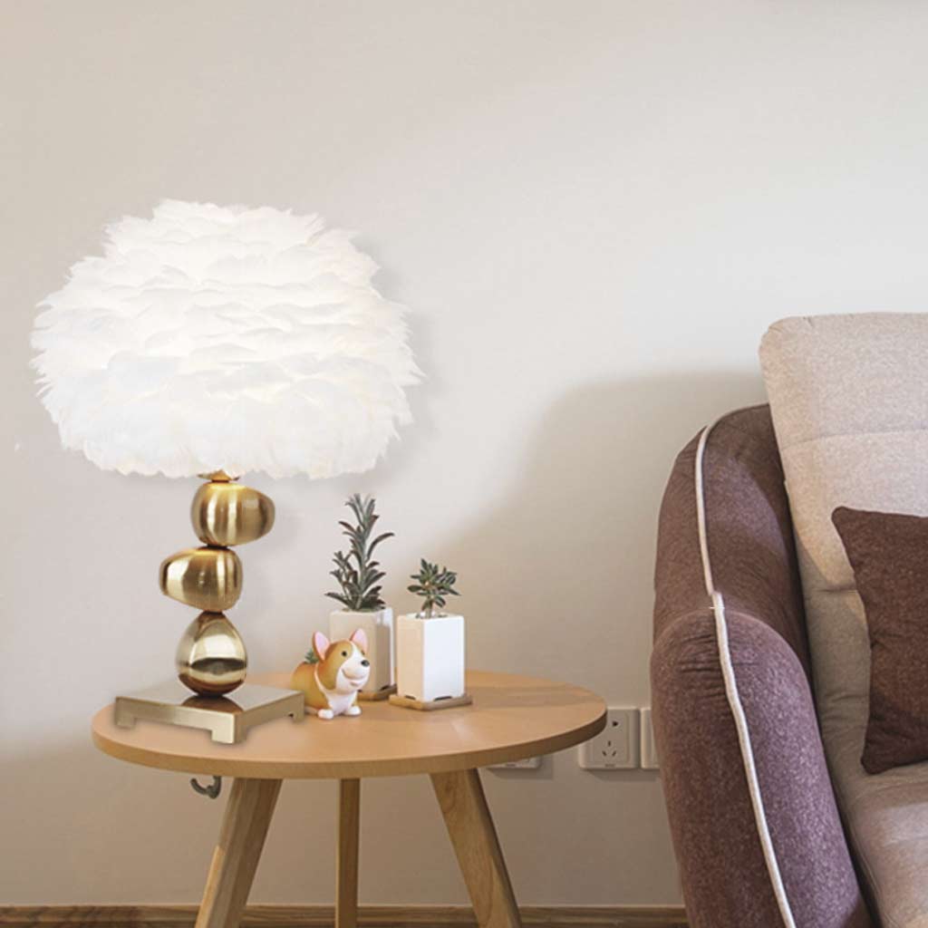 Feather table lamp, unique metal pebble design for bedroom, white 3