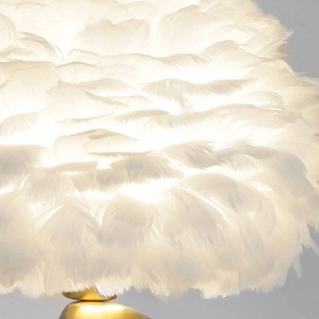 Feather table lamp, unique metal pebble design for bedroom, white 5
