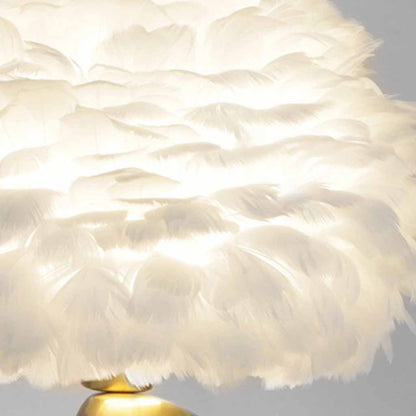 Feather table lamp, unique metal pebble design for bedroom, white 5