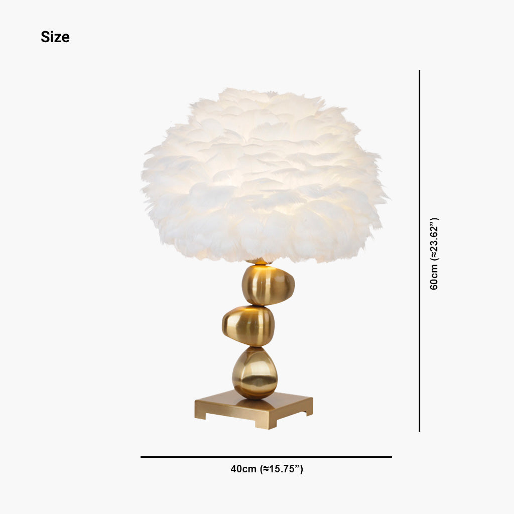 Feather table lamp, unique metal pebble design for bedroom, white 6