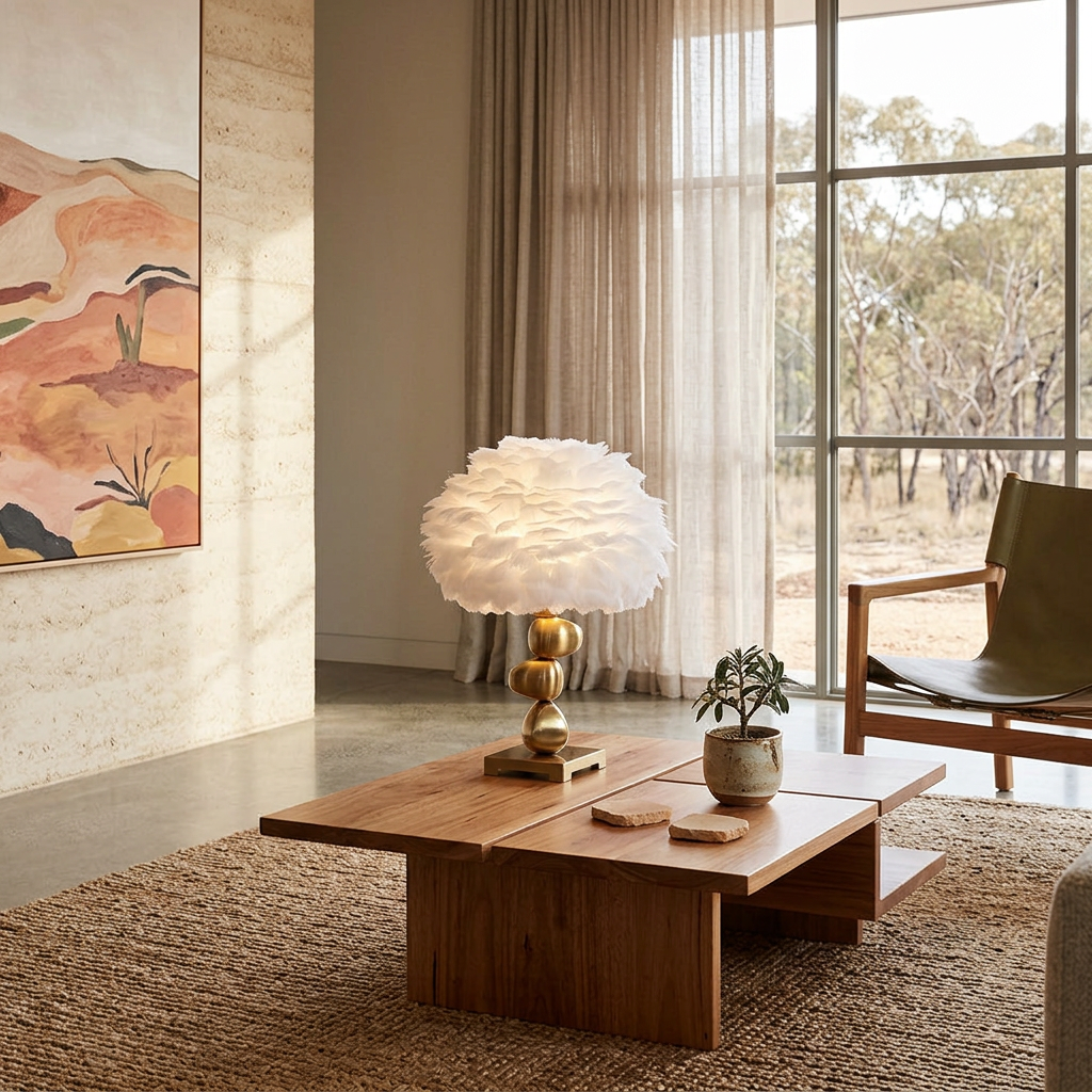 Elara Haus Sabit Plume – Architectural Stacked Metal Pebble & Feather Lamp