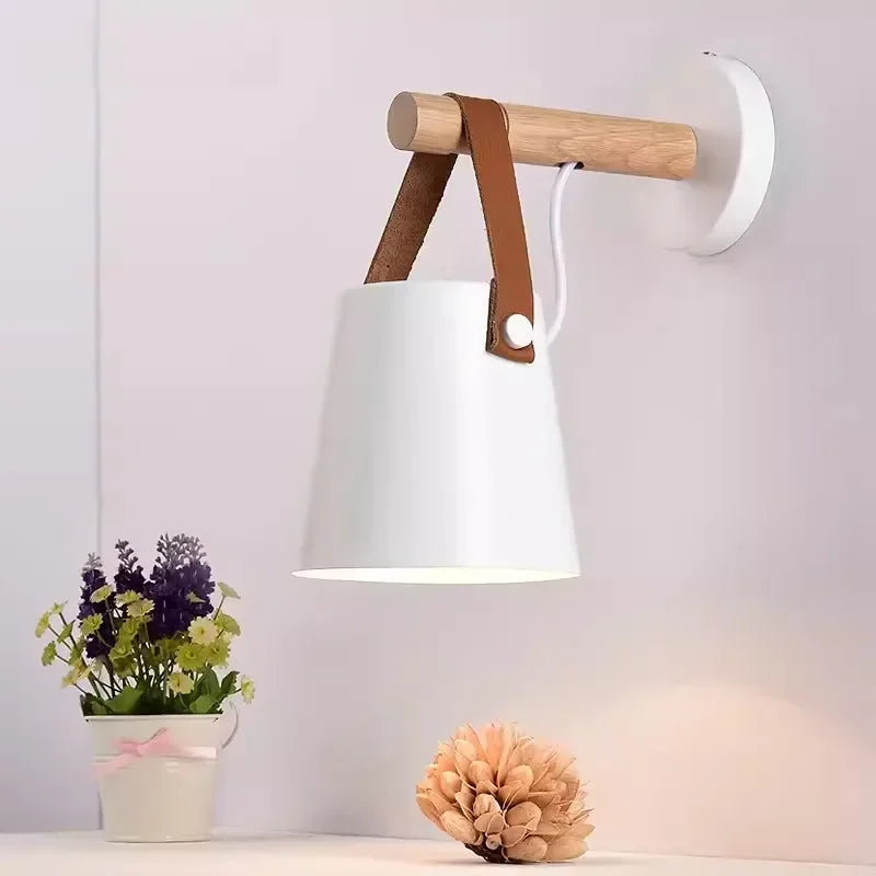 Modern wall sconce with wood and leather elements – Scandinavian minimalism 0