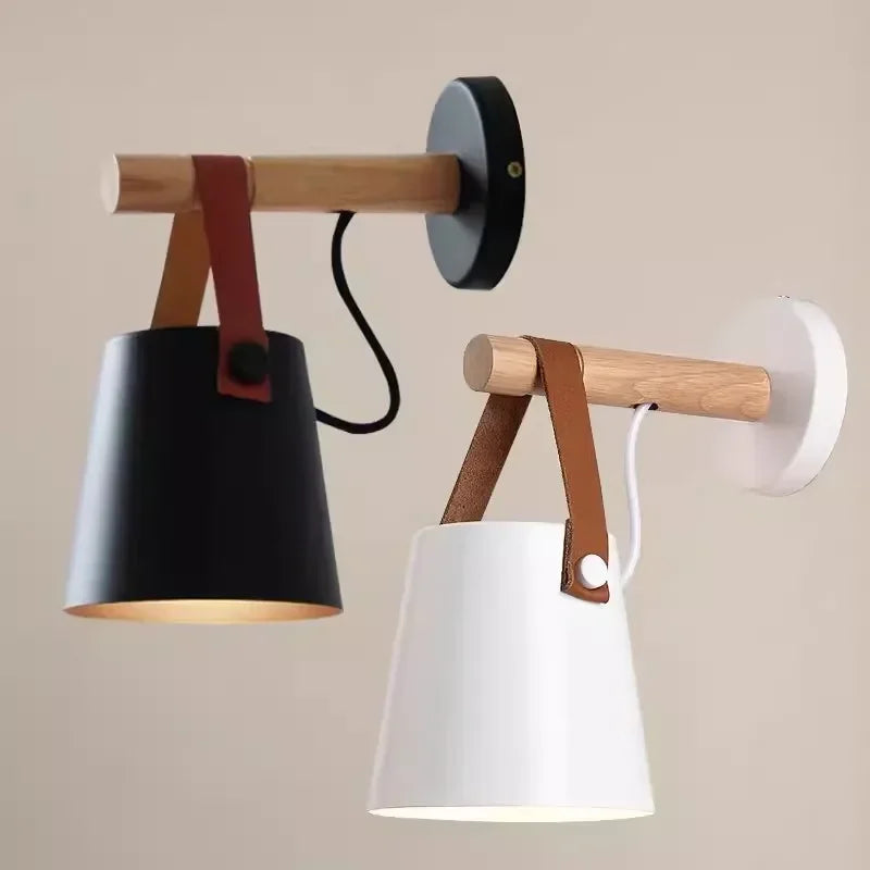 Modern wall sconce with wood and leather elements – Scandinavian minimalism 1