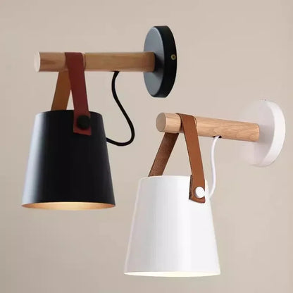 Modern wall sconce with wood and leather elements – Scandinavian minimalism 1