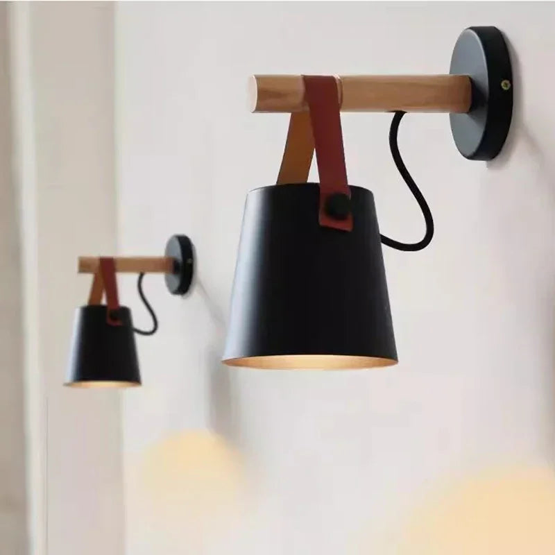 Modern wall sconce with wood and leather elements – Scandinavian minimalism 4