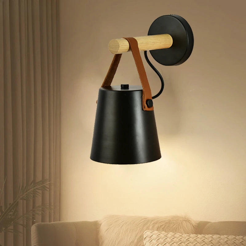 Modern wall sconce with wood and leather elements – Scandinavian minimalism 6