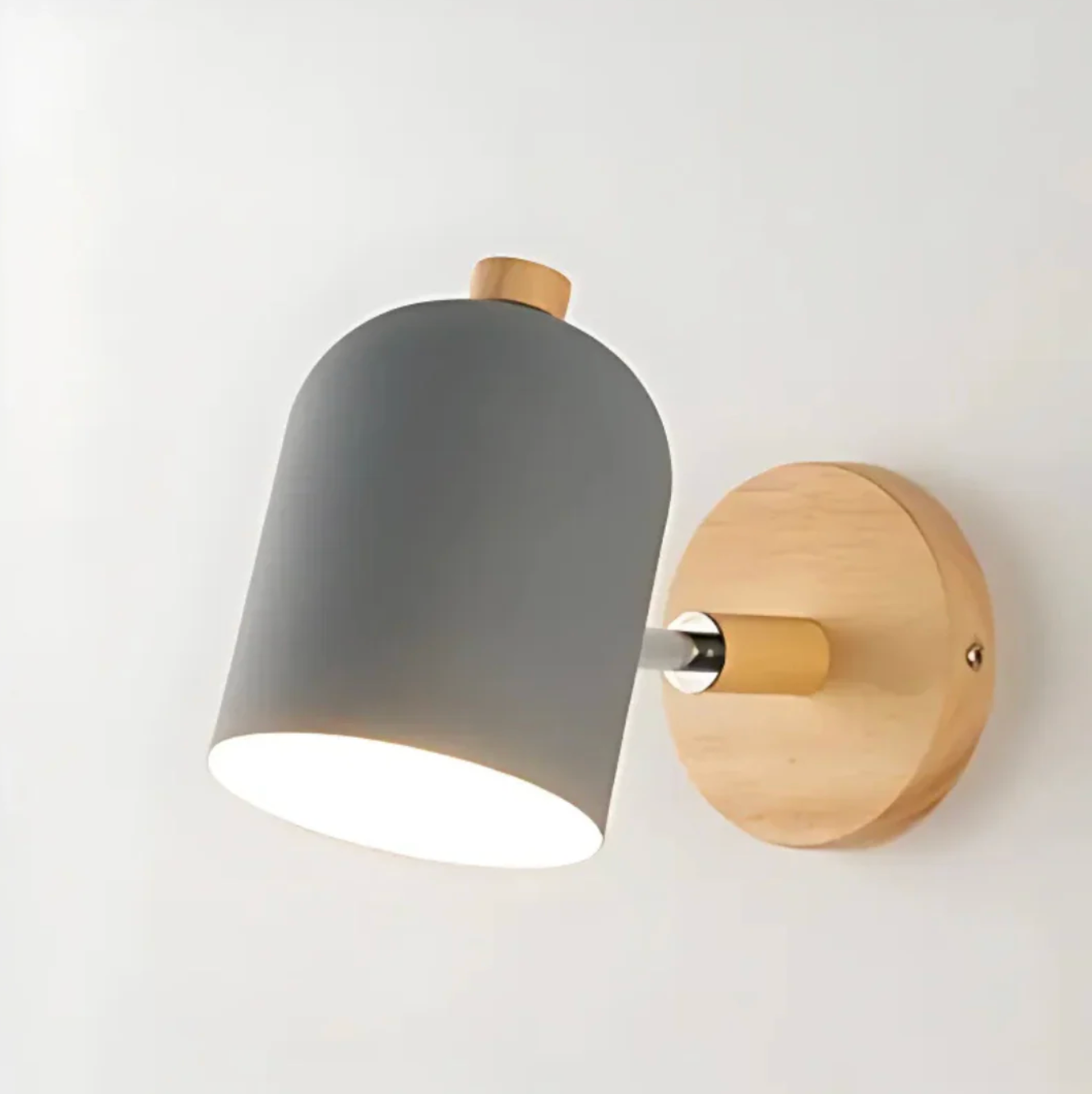 Scandinavian style wall sconce with wooden base - adjustable spotlight 0