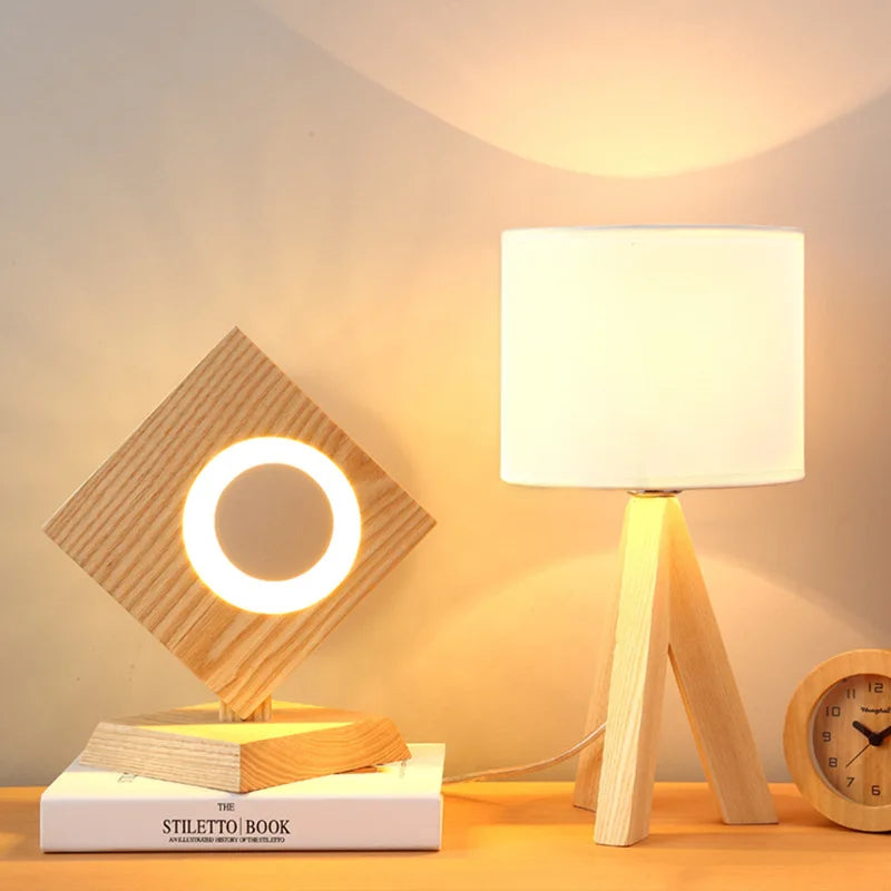 Elara Haus Scandi Timber Desk Lamp - Warm Ambient Bedside Fixture