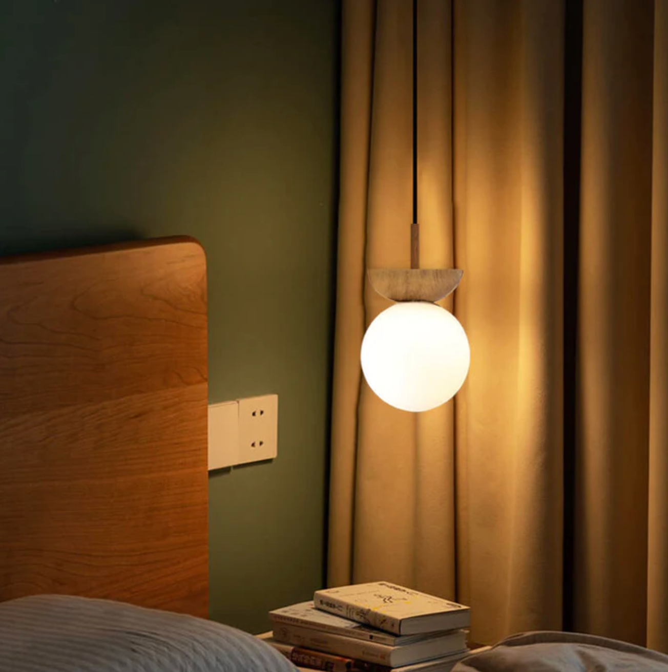 A ceiling or pendant lamp with a frosted shade and a wooden accent – minimalist elegance for any interior 4