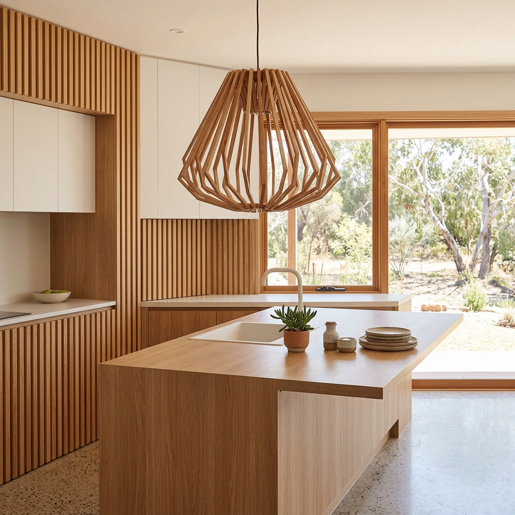 Elara Haus Scandinavian Slatted Timber Pendant Light