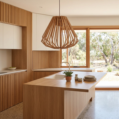 Elara Haus Scandinavian Slatted Timber Pendant Light